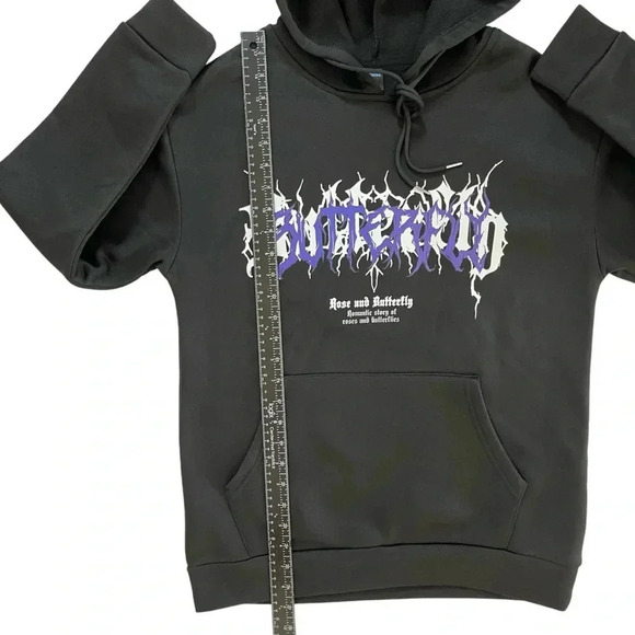 ROMWE Grunge Punk Roses & Butterfly Drawstring Hoodie with Kangaroo Pocket Sz SM - Picture 11 of 12